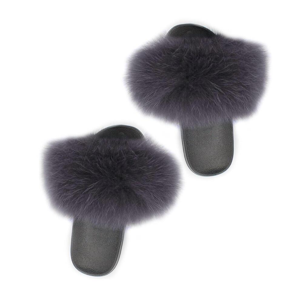 NEW MANIERE furries slides in charcoal